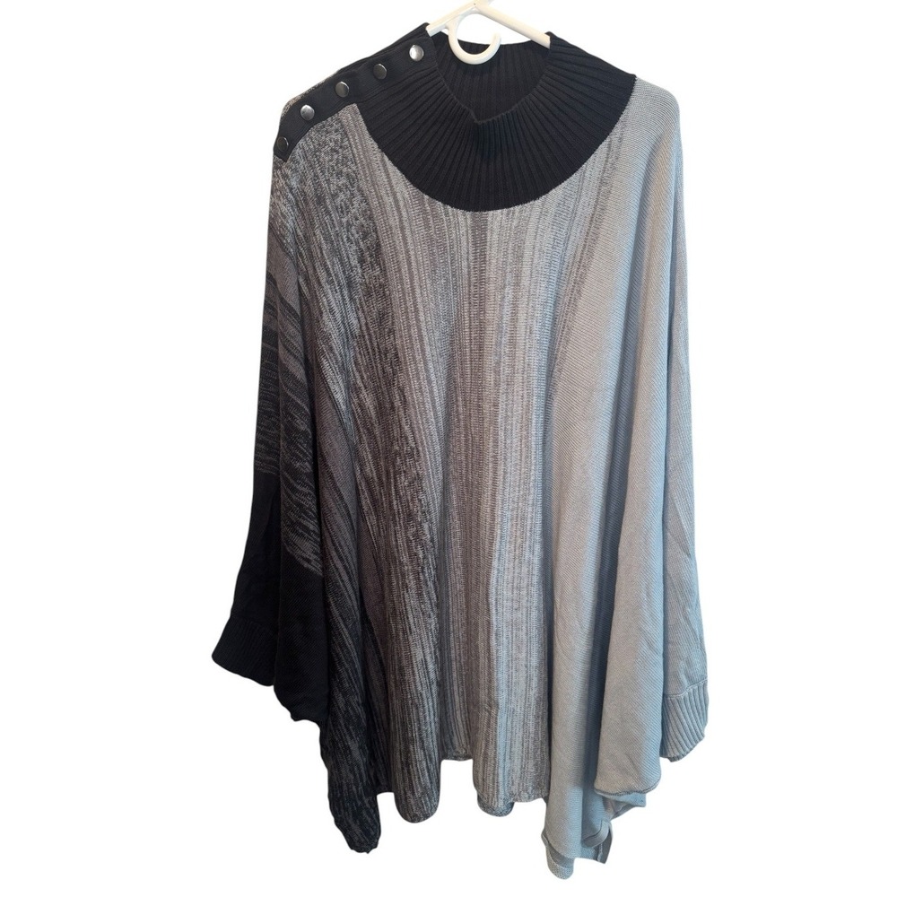 G.I.L.I. Womens Gray Ombre Poncho Sweater Mock Neck Snap Shoulder 4X/5X NEW